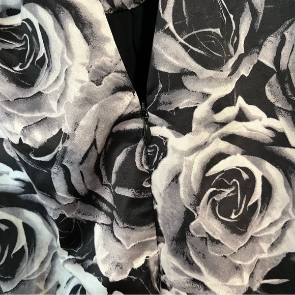 Kate Young Womens Black White Rose Print Ruffed Tiered Party Mini Dress Sz 6 NWT - Picture 9 of 14